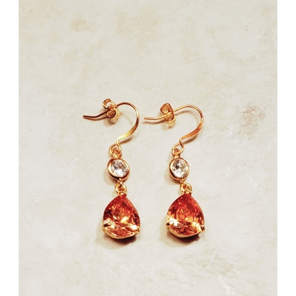 Peach Crystal and CZ Necklace and Earring Set - Picture 5 of 8